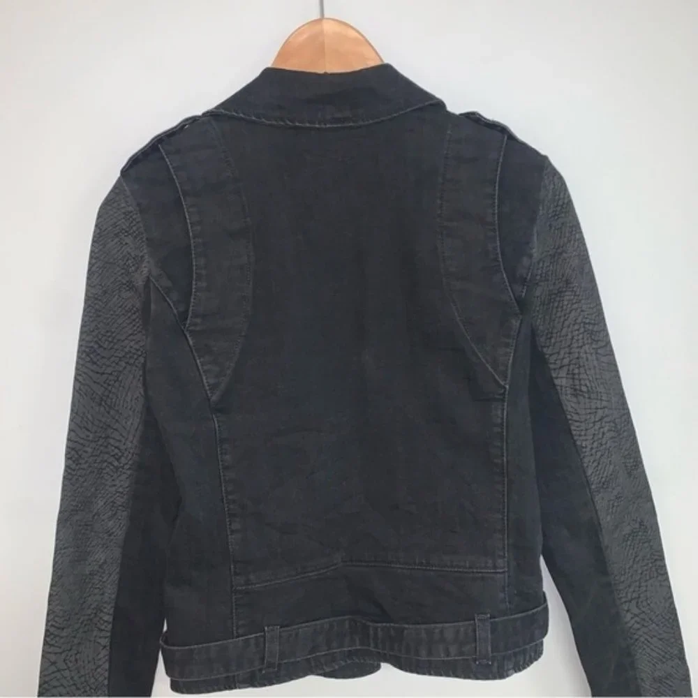Current/Elliott Biker Jacket Size Small Black‎ Grey Dark Denim Moto 